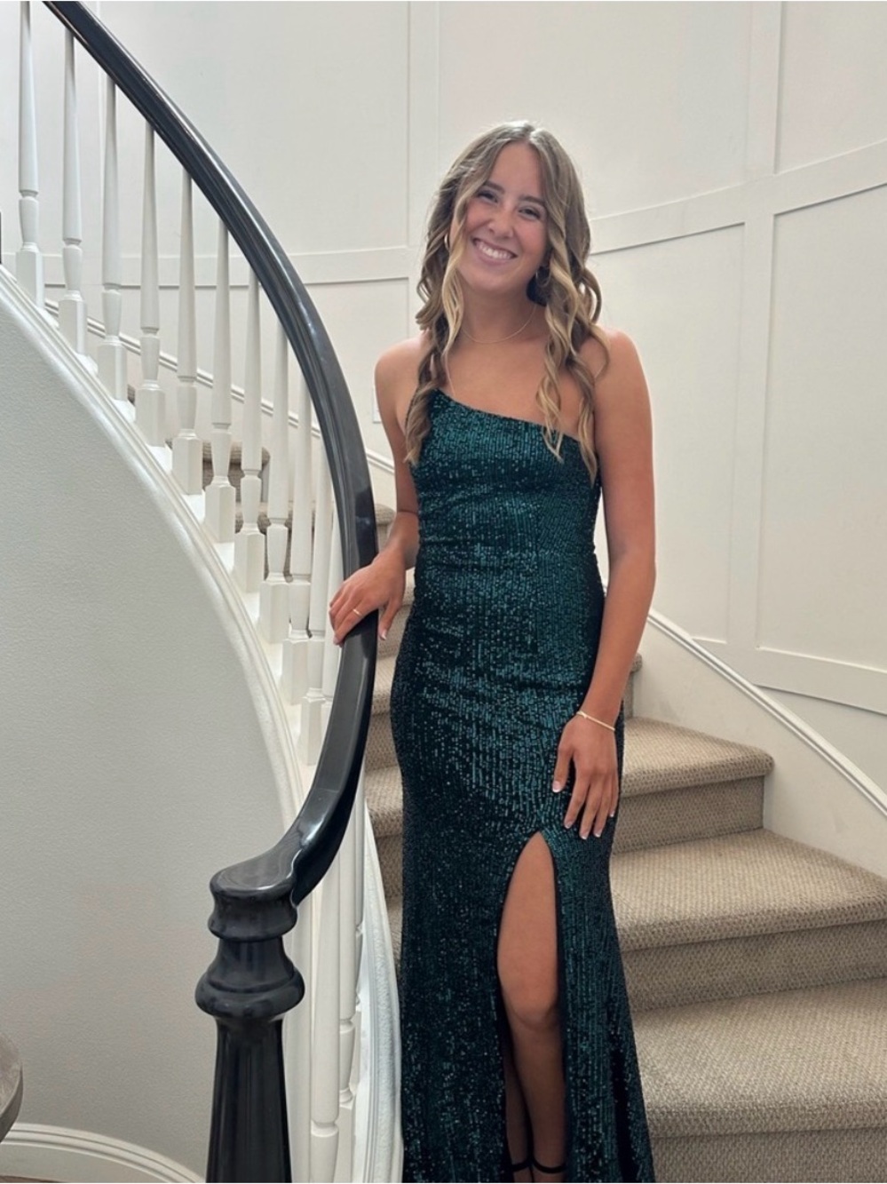 Hello Molly Emerald Green Sequin One-Shoulder Prom Gown